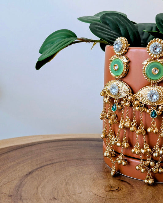 Nagma Kashmiri Jhumke with Ghungroo - Mint