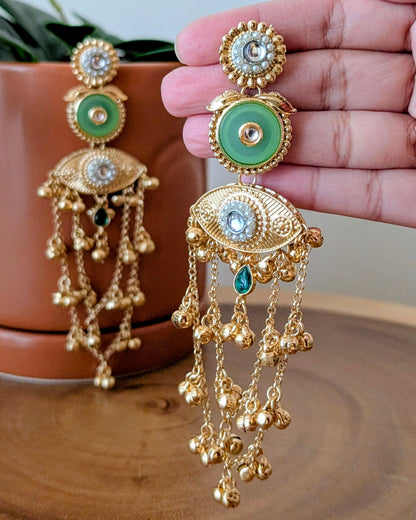 Nagma Kashmiri Jhumke with Ghungroo - Mint