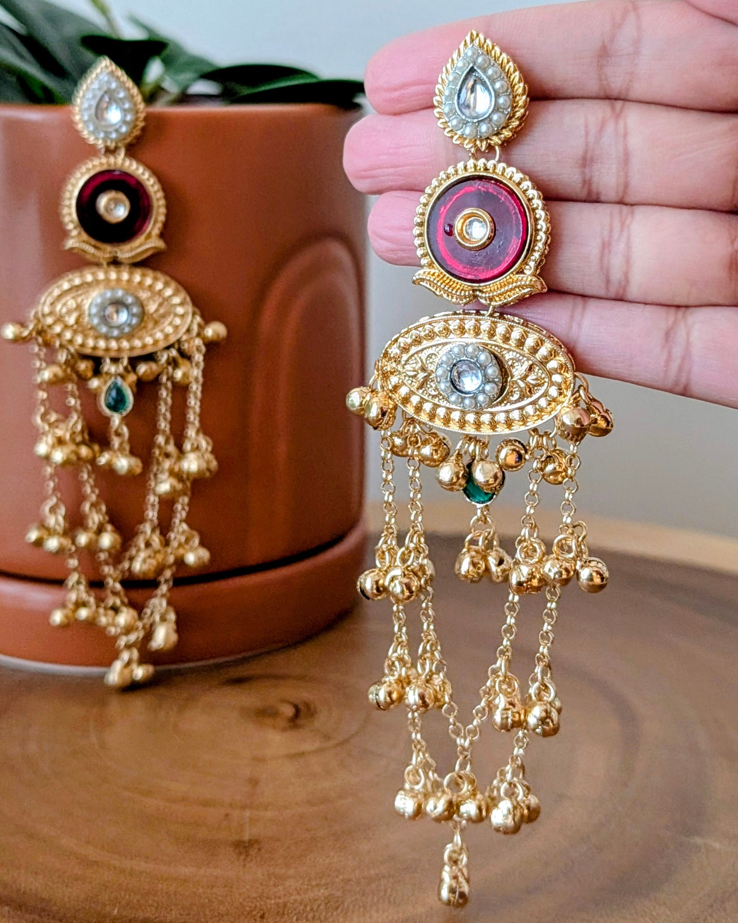 Nagma Kashmiri Jhumke with Ghungroo - Maroon