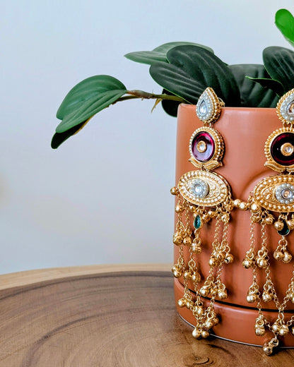 Nagma Kashmiri Jhumke with Ghungroo - Maroon