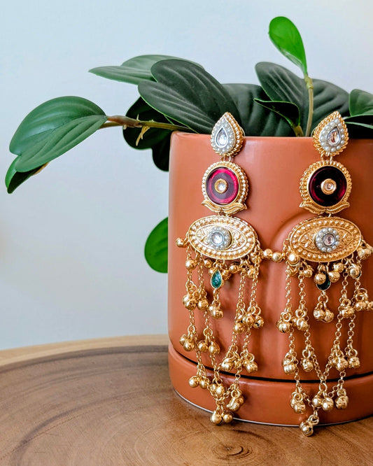 Nagma Kashmiri Jhumke with Ghungroo - Maroon