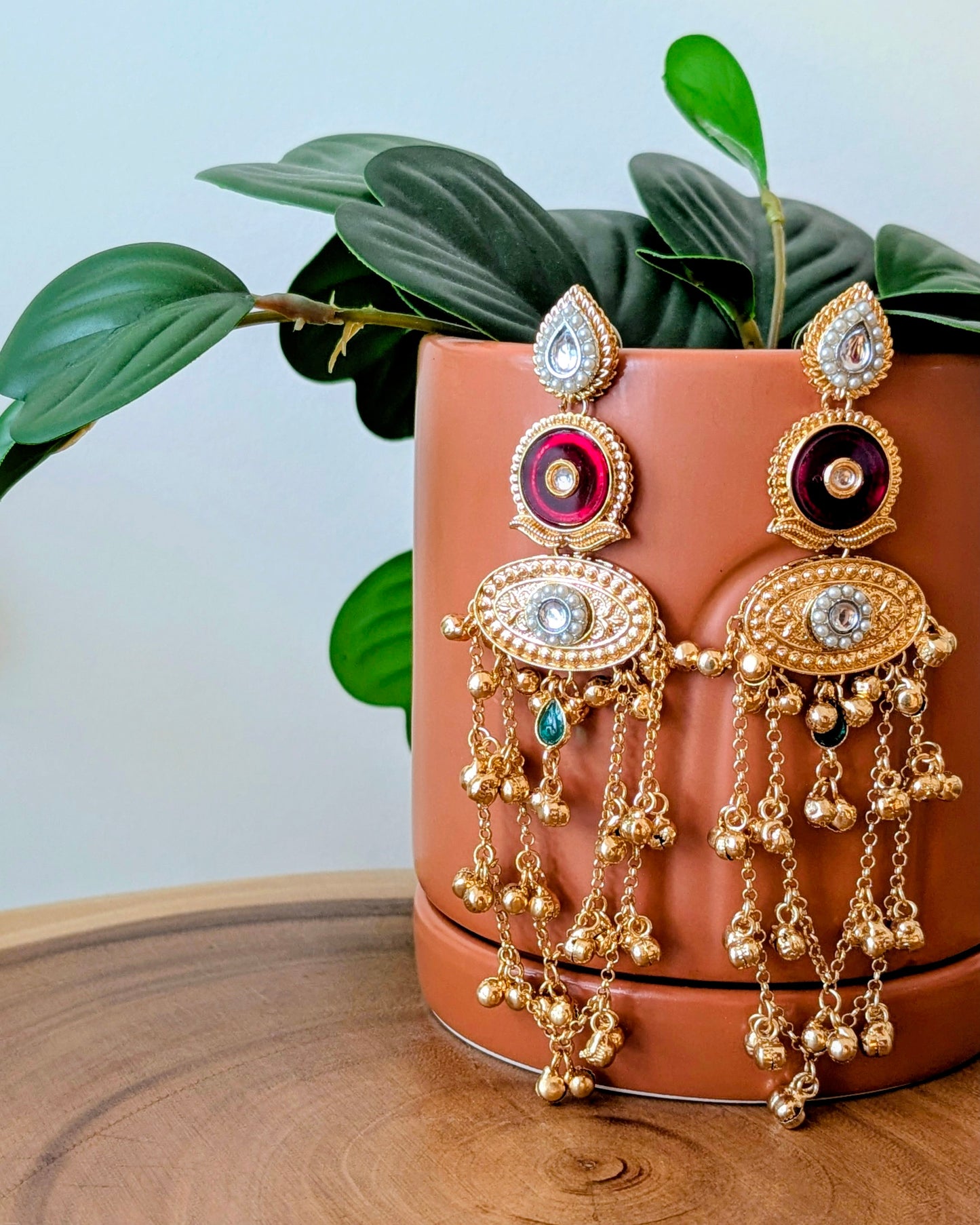 Nagma Kashmiri Jhumke with Ghungroo - Maroon