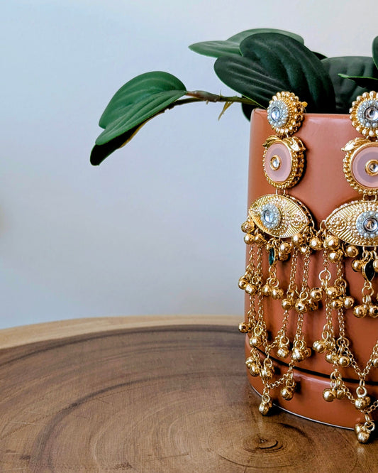 Nagma Kashmiri Jhumke with Ghungroo - Light Pink