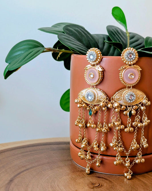 Nagma Kashmiri Jhumke with Ghungroo - Light Pink