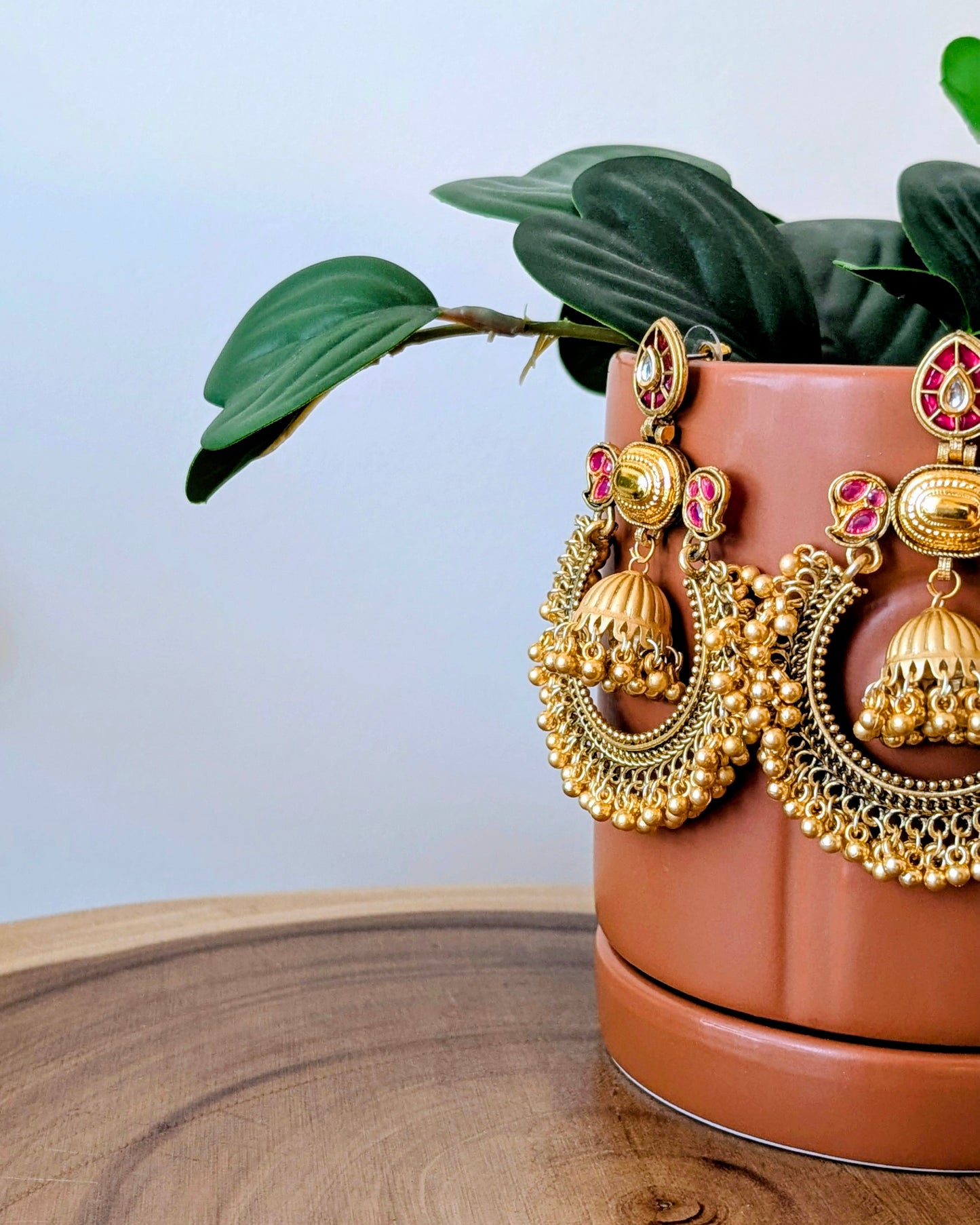 Ribha Kashmiri Chandbali Earrings - Red