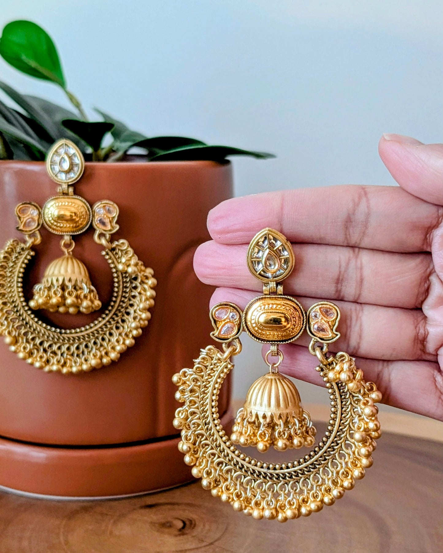 Ribha Kashmiri Chandbali Earrings - White