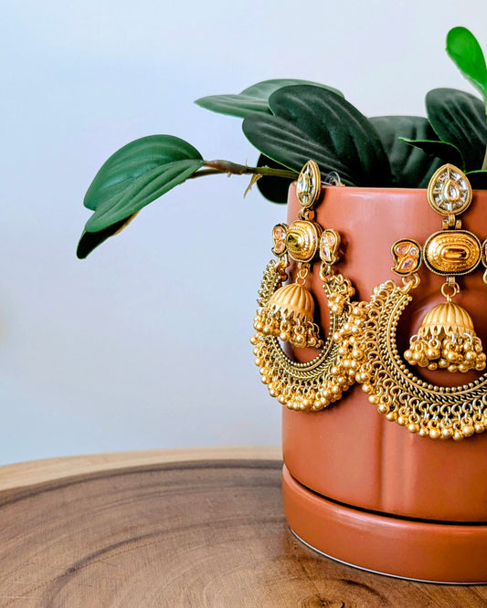 Ribha Kashmiri Chandbali Earrings - White