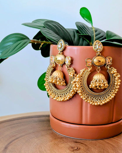 Ribha Kashmiri Chandbali Earrings - White