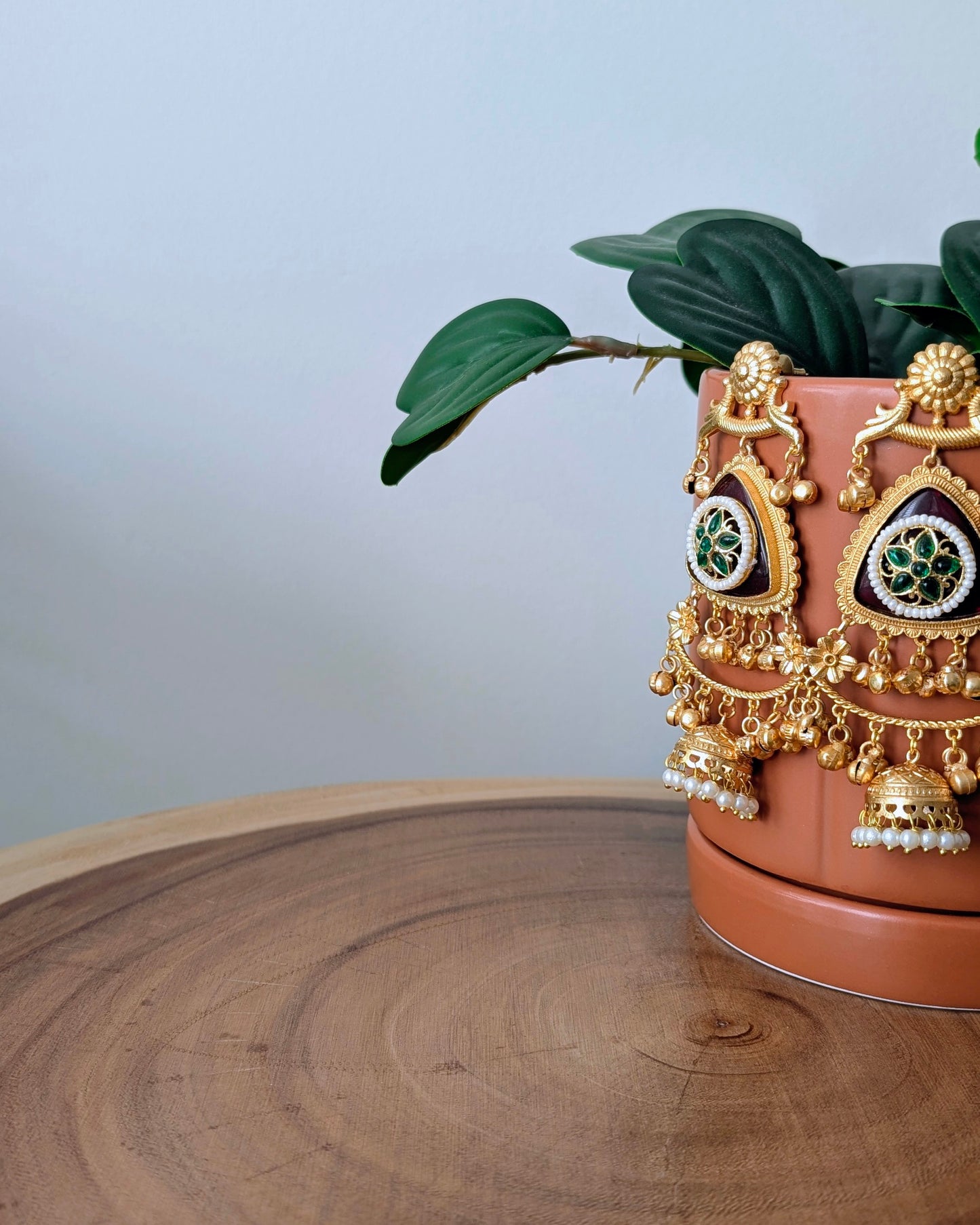 Arpita Golden Kashmiri Jhumke - Red