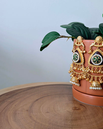 Arpita Golden Kashmiri Jhumke - Red