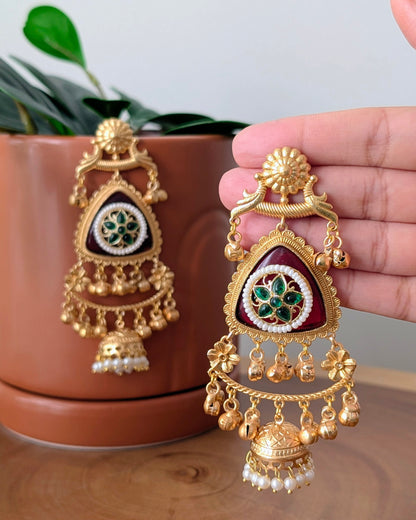 Arpita Golden Kashmiri Jhumke - Red