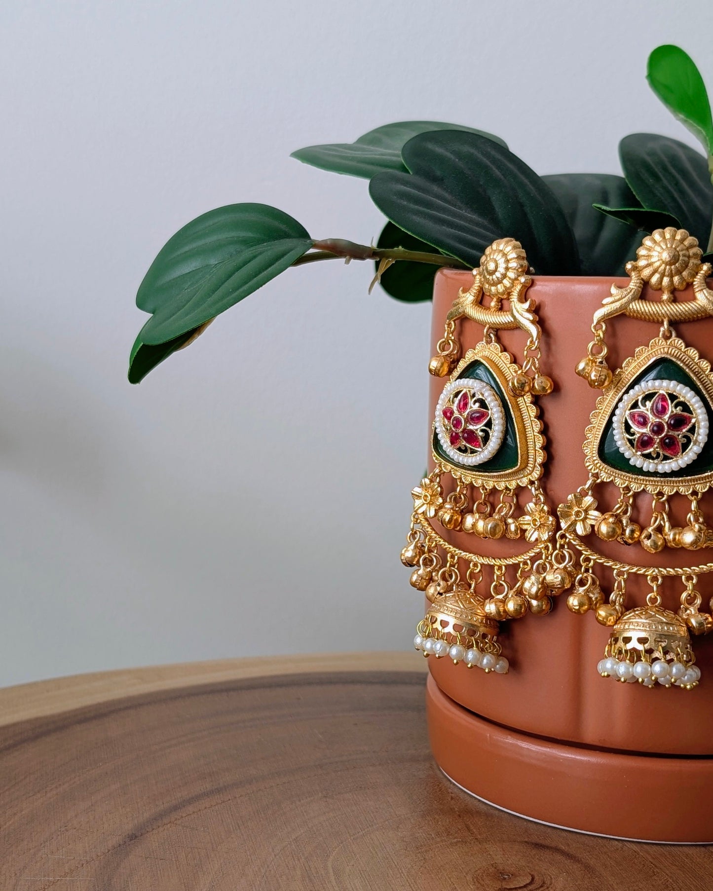 Arpita Golden Kashmiri Jhumke - Green