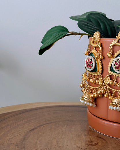 Arpita Golden Kashmiri Jhumke - Green