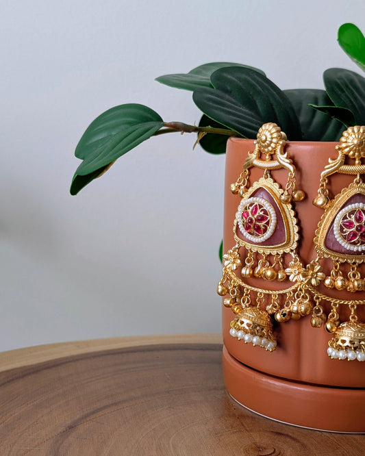 Arpita Golden Kashmiri Jhumke - Pink