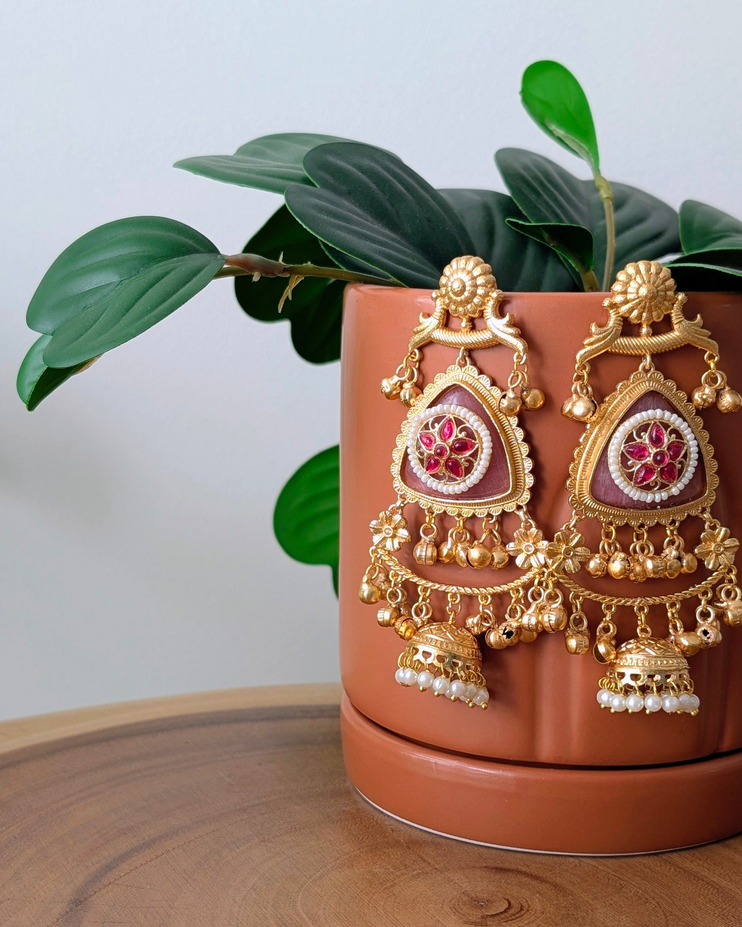 Arpita Golden Kashmiri Jhumke - Pink