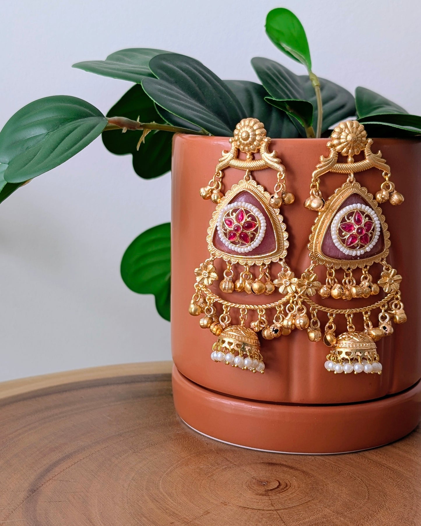 Arpita Golden Kashmiri Jhumke - Pink