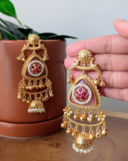 Arpita Golden Kashmiri Jhumke - Pink