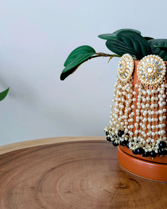 Shazia Pearl Kundan Earrings in Black