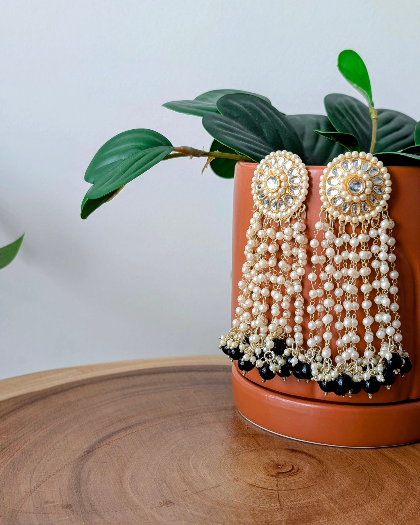 Shazia Pearl Kundan Earrings in Black