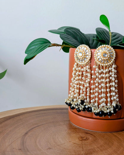 Shazia Pearl Kundan Earrings in Black