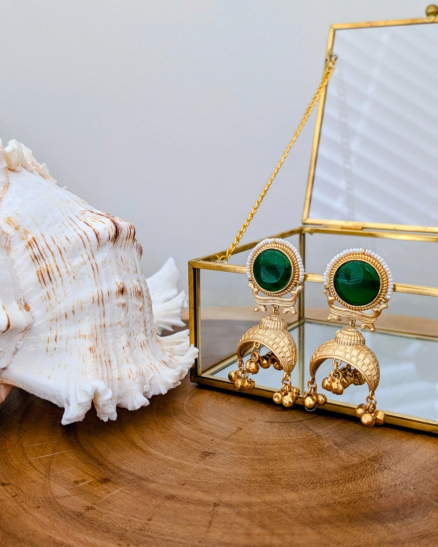 Hadia Golden Kashmiri Jhumke - Green