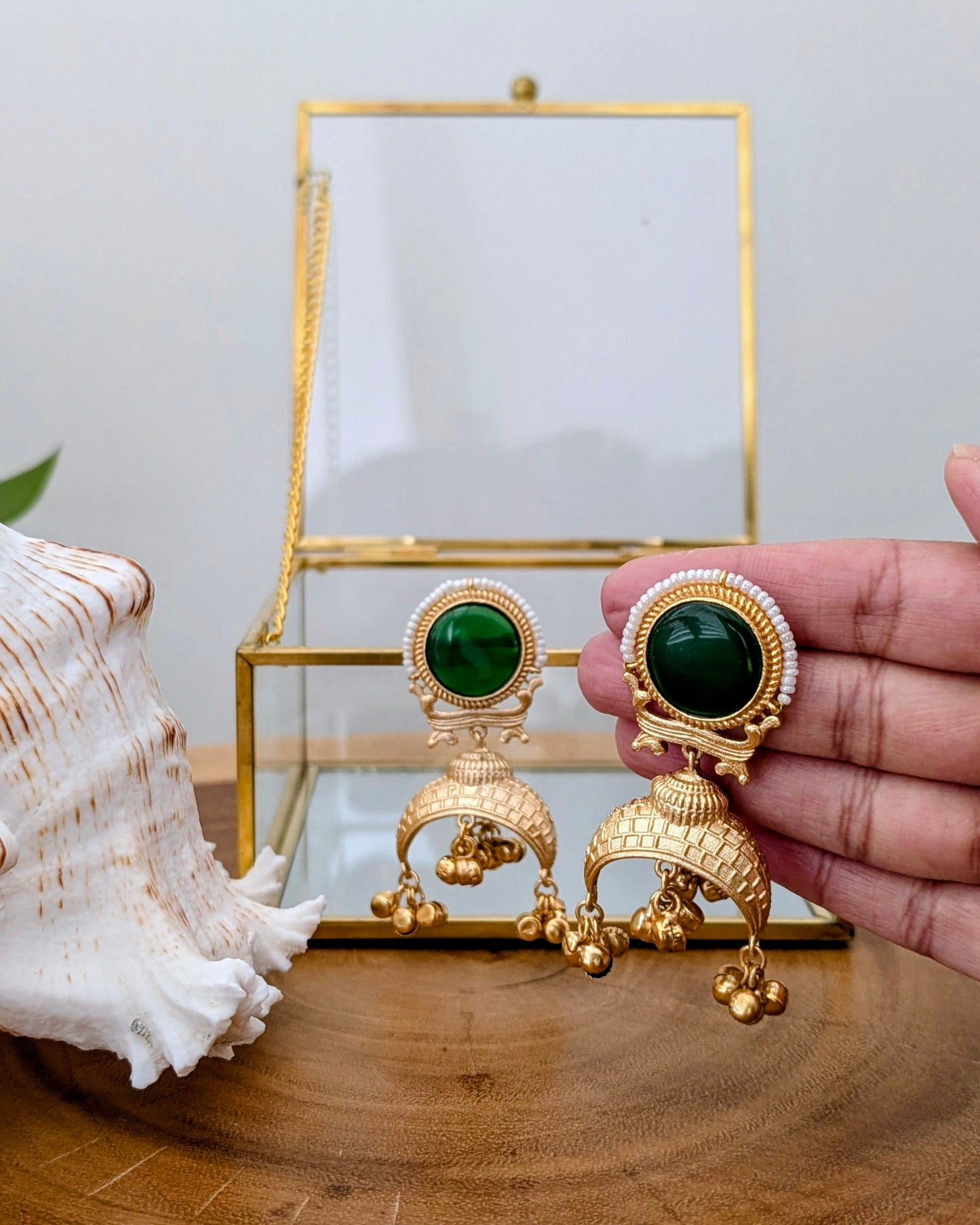 Hadia Golden Kashmiri Jhumke - Green