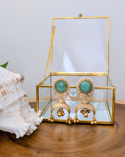 Hadia Golden Kashmiri Jhumke - Mint