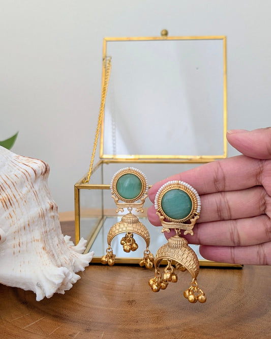 Hadia Golden Kashmiri Jhumke - Mint