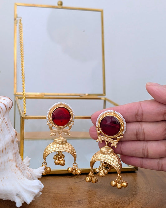 Hadia Golden Kashmiri Jhumke - Red