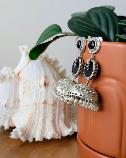 Krisha Oxidized Silver Jhumka - Black