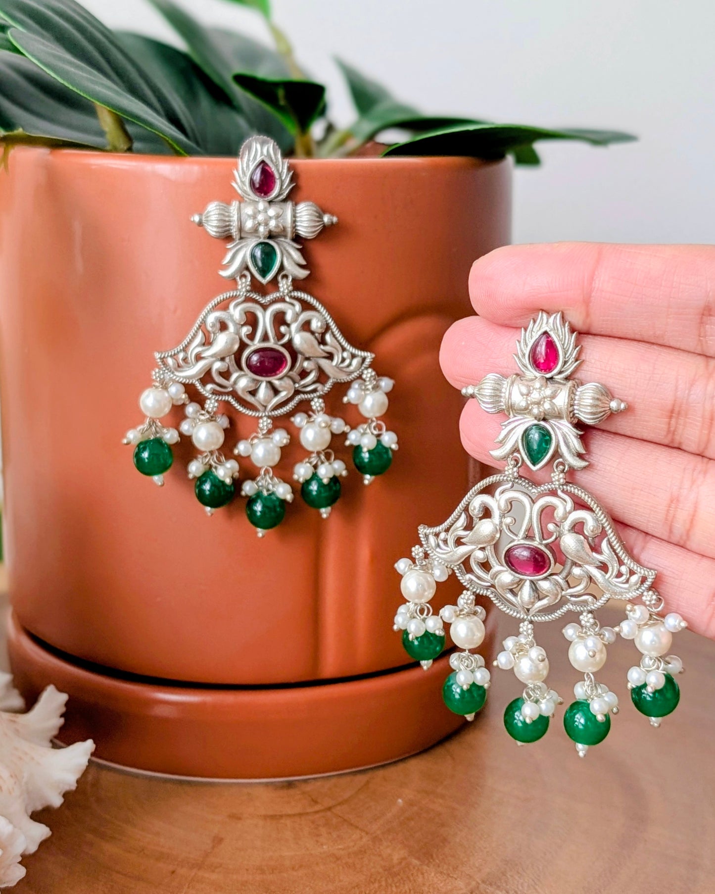 Erum Oxidized Silver Chandbali Jhumka