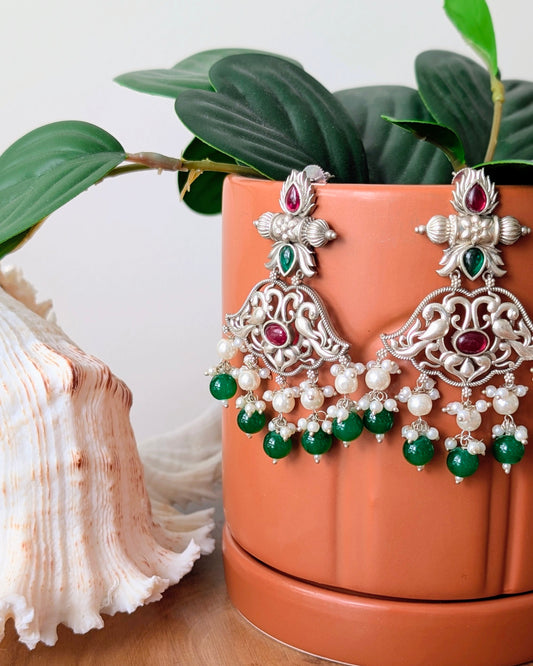 Erum Oxidized Silver Chandbali Jhumka