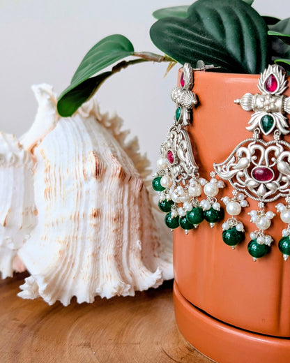 Erum Oxidized Silver Chandbali Jhumka