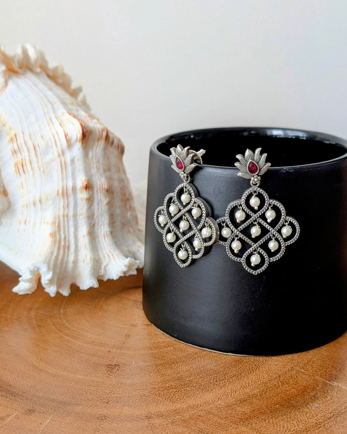 Red Stone Navya Oxidized Silver Brass Chandbali