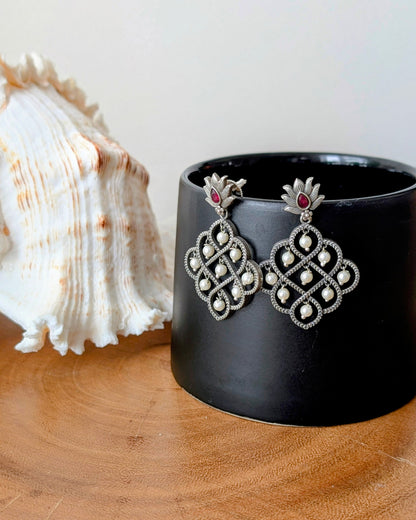 Red Stone Navya Oxidized Silver Brass Chandbali