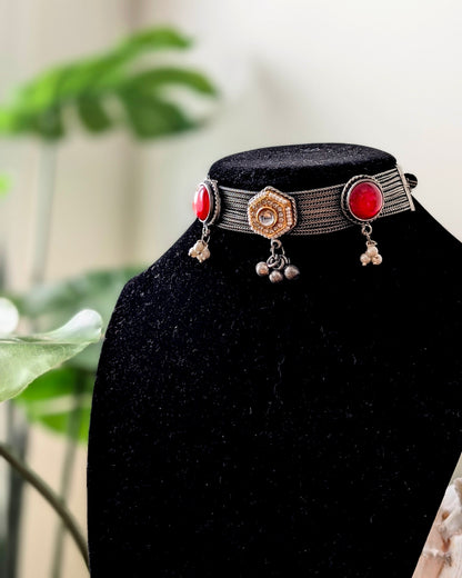 Trisha Oxidized Silver Choker Necklace
