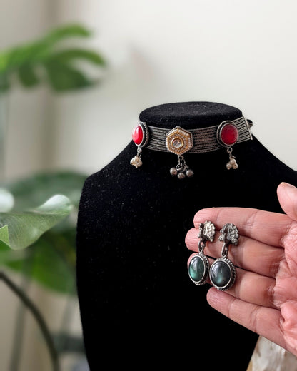 Trisha Oxidized Silver Choker Necklace