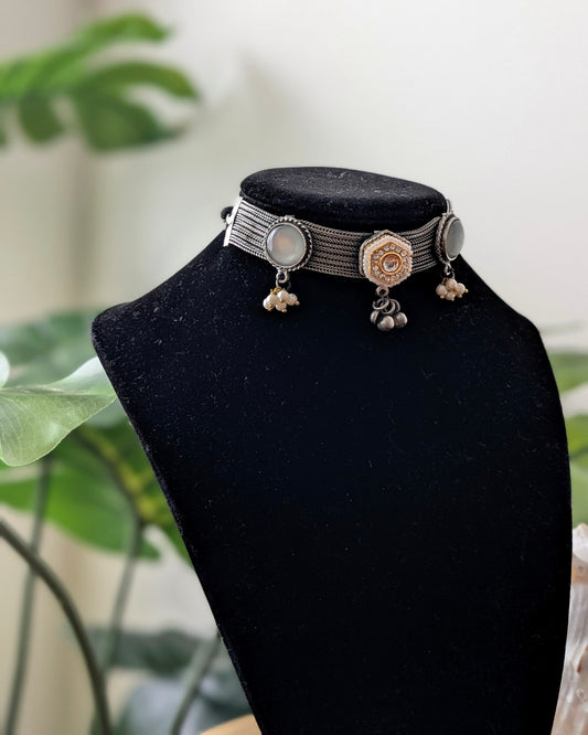 Sidra Oxidized Silver Choker Necklace
