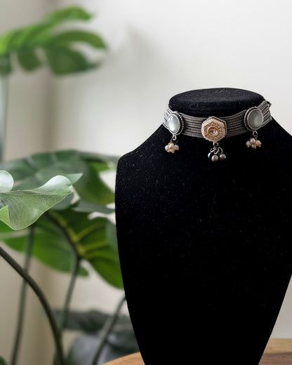 Sidra Oxidized Silver Choker Necklace