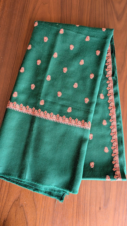 Elegant Kashmiri Hand Embroidered Woolen Shawl in Green