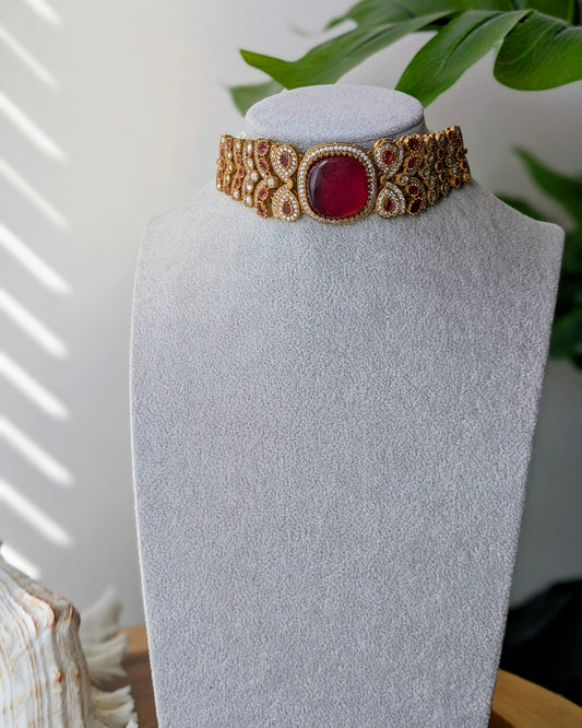 Nurvi Kundan Polki Necklace - Red