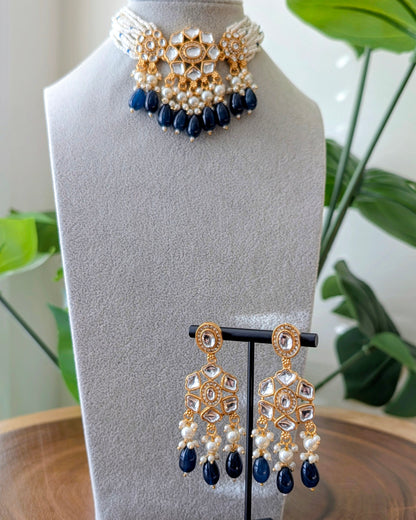 Anjali Premium Kundan Necklace - Blue