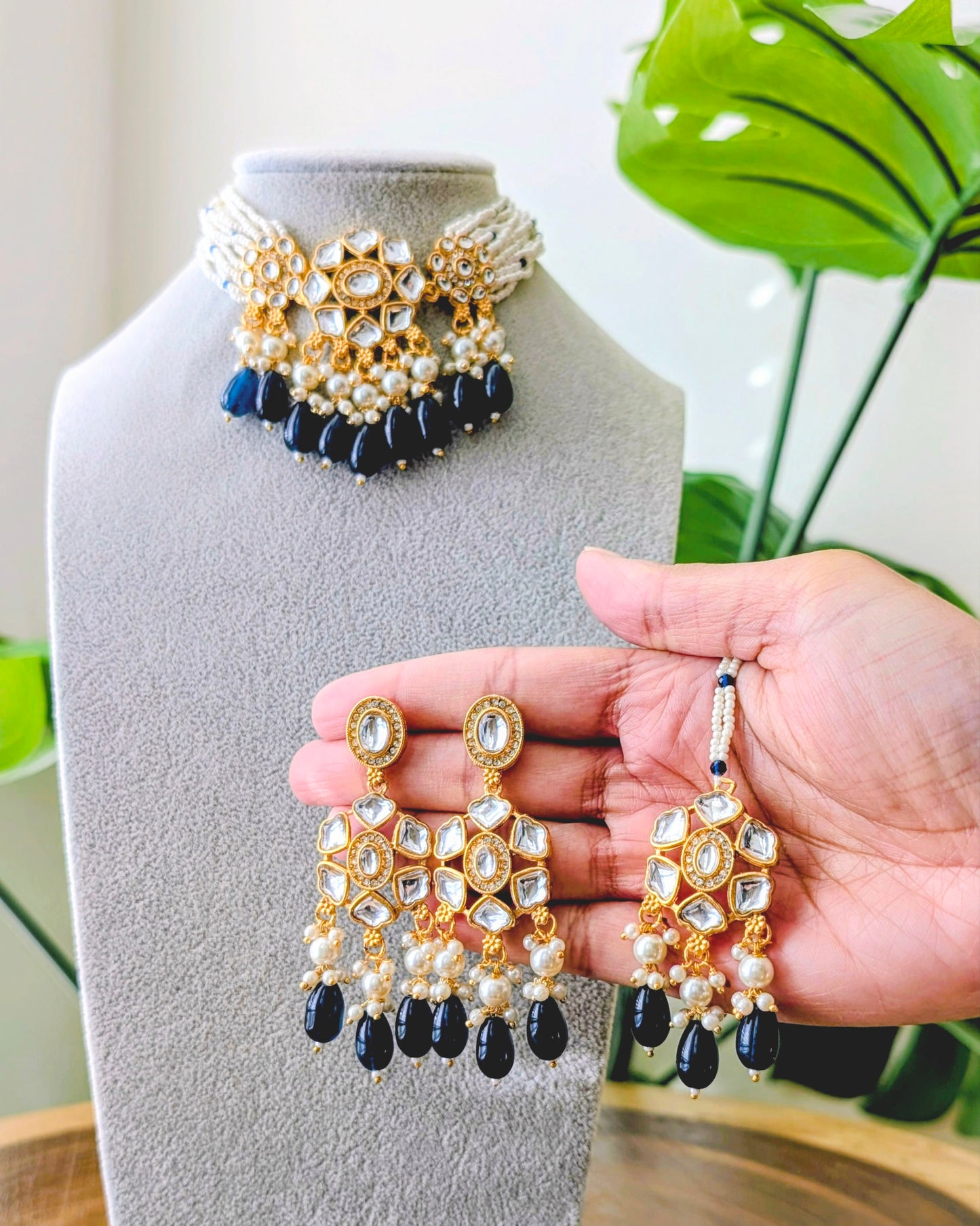 Anjali Premium Kundan Necklace - Blue