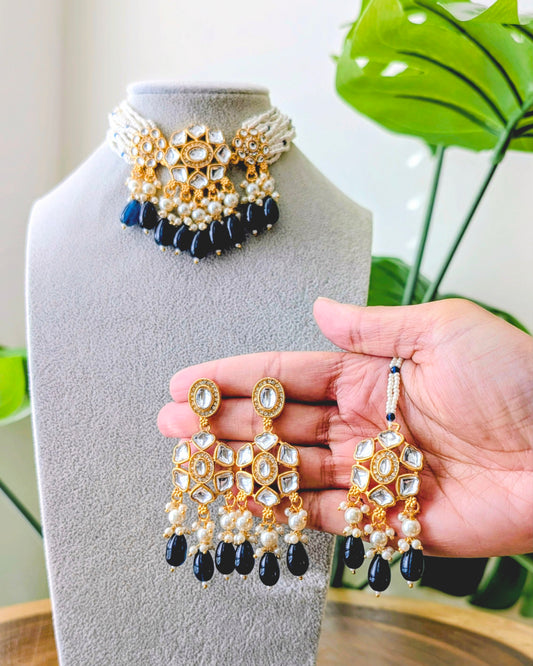 Anjali Premium Kundan Necklace - Blue