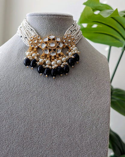 Anjali Premium Kundan Choker Necklace - Black
