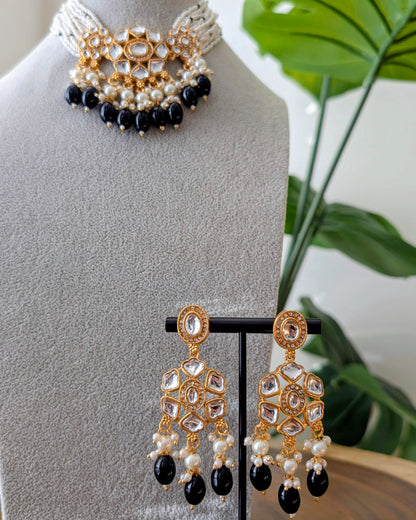 Anjali Premium Kundan Choker Necklace - Black