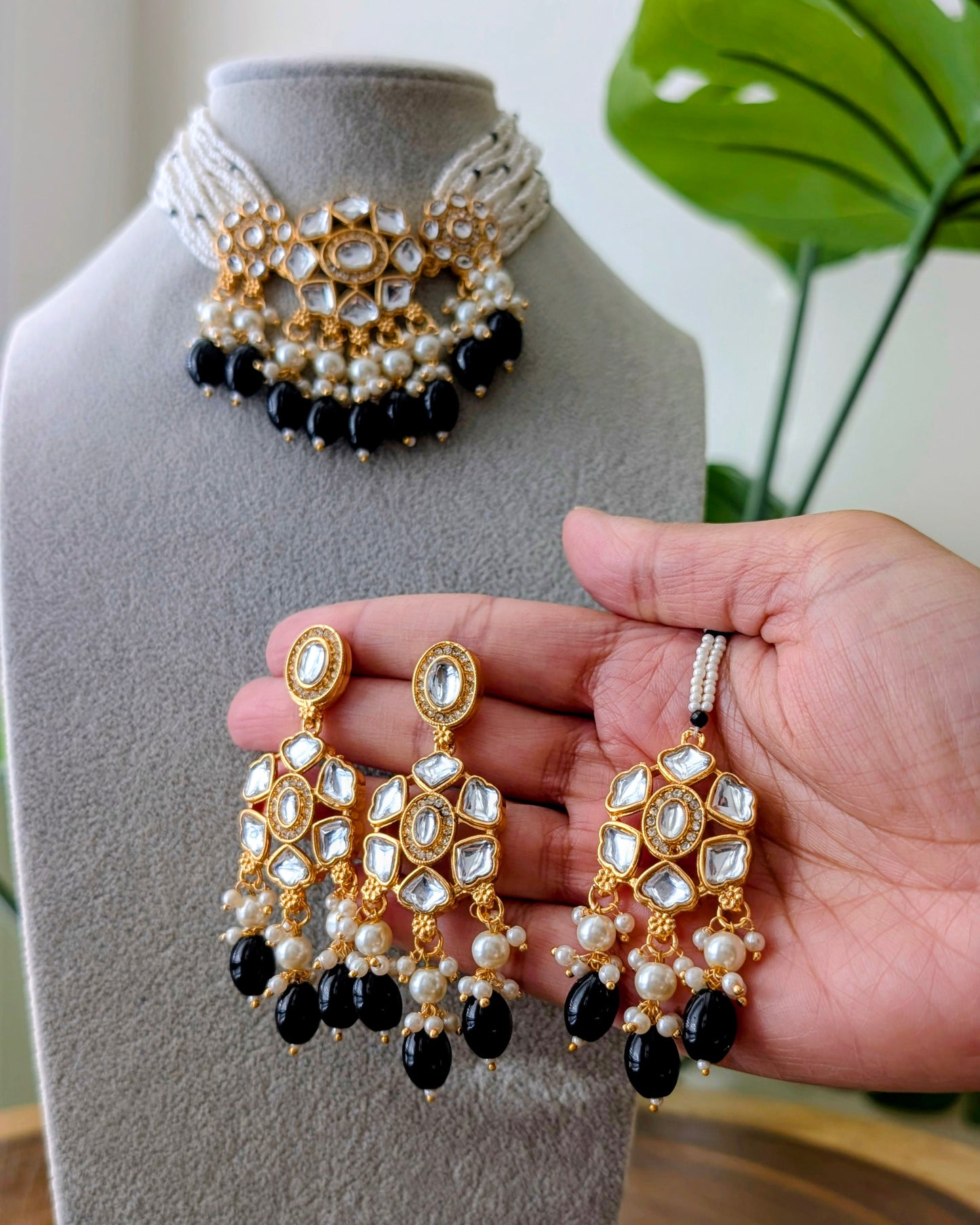 Anjali Premium Kundan Choker Necklace - Black