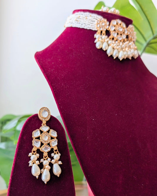 Anjali Premium Kundan Necklace Choker - White