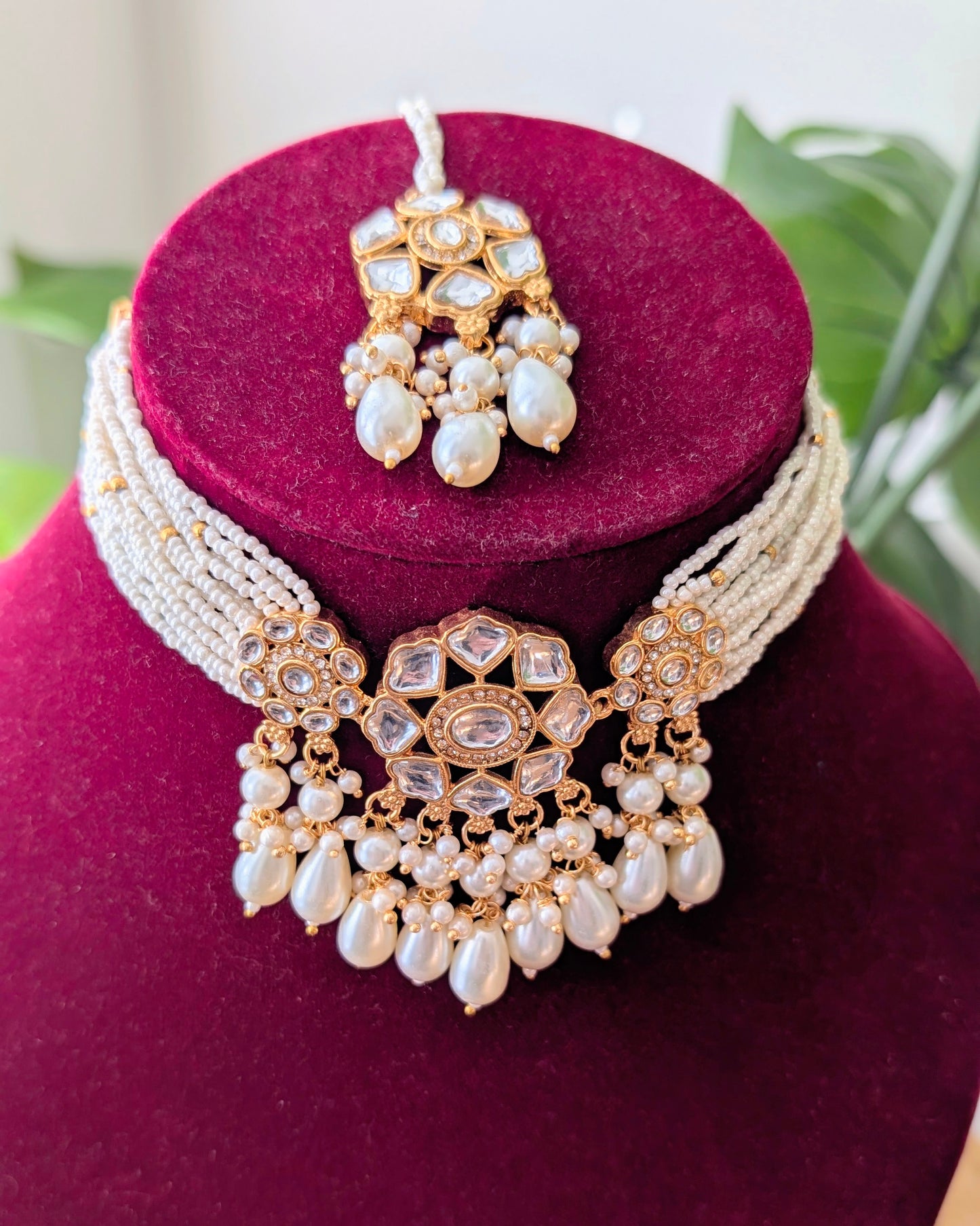 Anjali Premium Kundan Necklace Choker - White