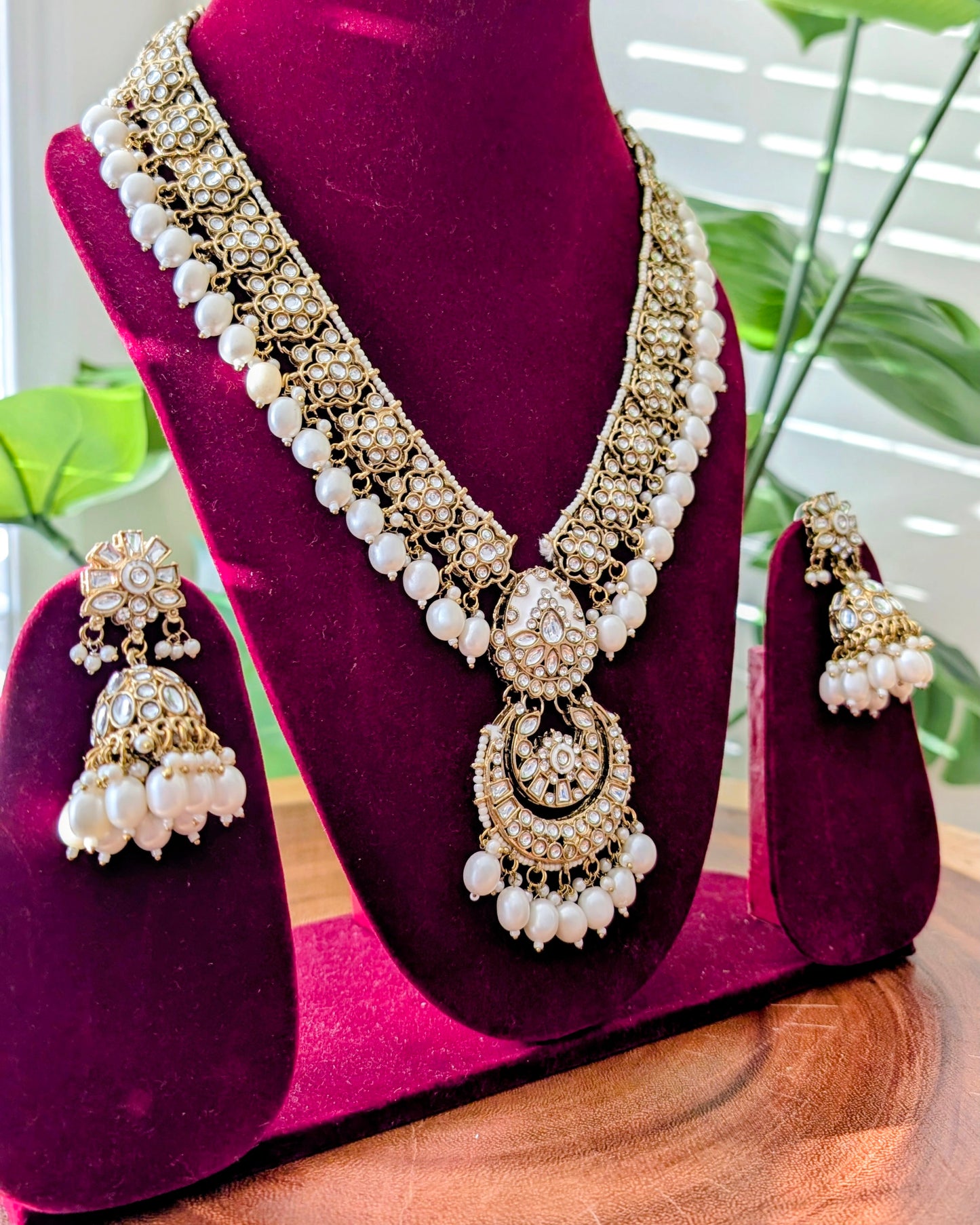 Raveen Long Pearl Kundan Necklace - White